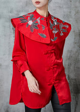 Load image into Gallery viewer, Original Design Red Embroidered Chinese Button Blouse Tops Spring