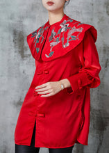 Load image into Gallery viewer, Original Design Red Embroidered Chinese Button Blouse Tops Spring