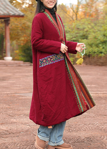 Original Design Red Patchwork Maxi Parka Winter
