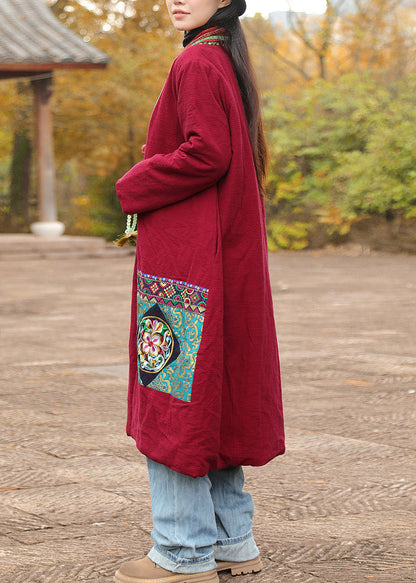 Original Design Red Patchwork Maxi Parka Winter