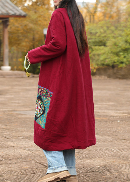 Original Design Red Patchwork Maxi Parka Winter