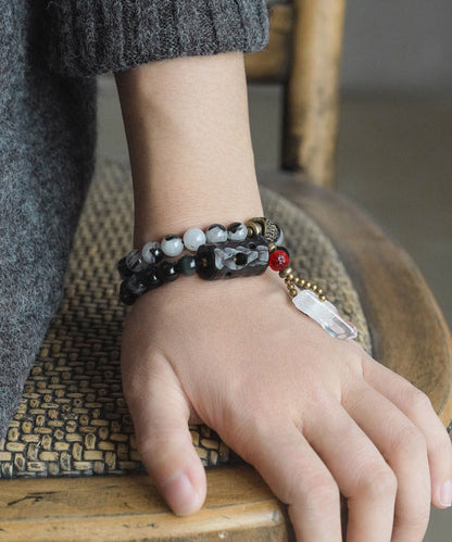 Original Design Retro Men's Double-Layer Obsidian Crystal Bracelet