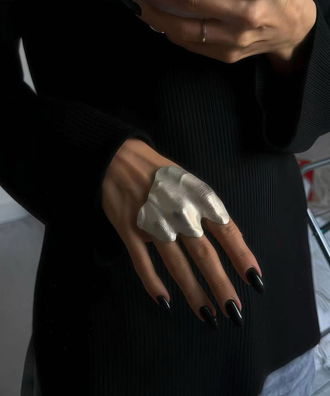 Original Design Silk Alloy Asymmetrical Wrinkled Rings