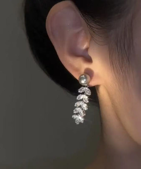 Original Design Silk Alloy Zircon Pearl Ear Of Wheat Tassel Drop Earrings