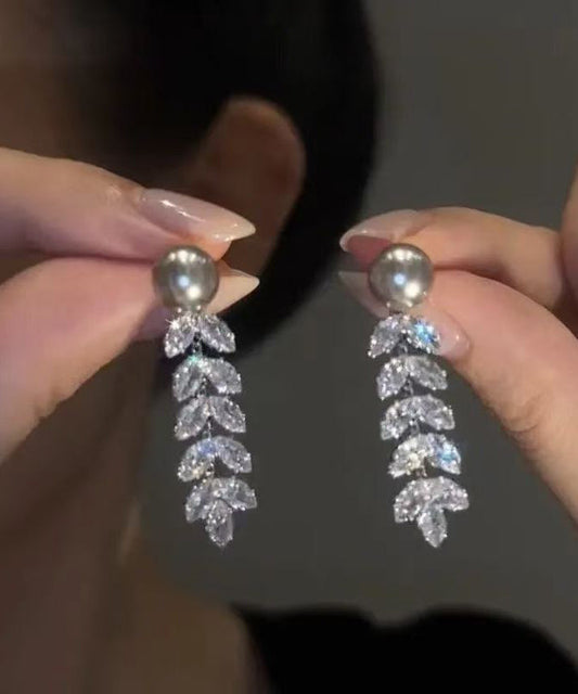 Original Design Silk Alloy Zircon Pearl Ear Of Wheat Tassel Drop Earrings