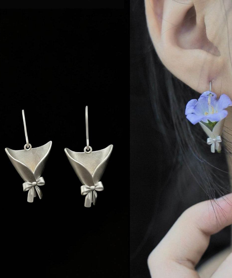 Original Design Silk Copper Flower Arrangement Bouquet Drop Earrings