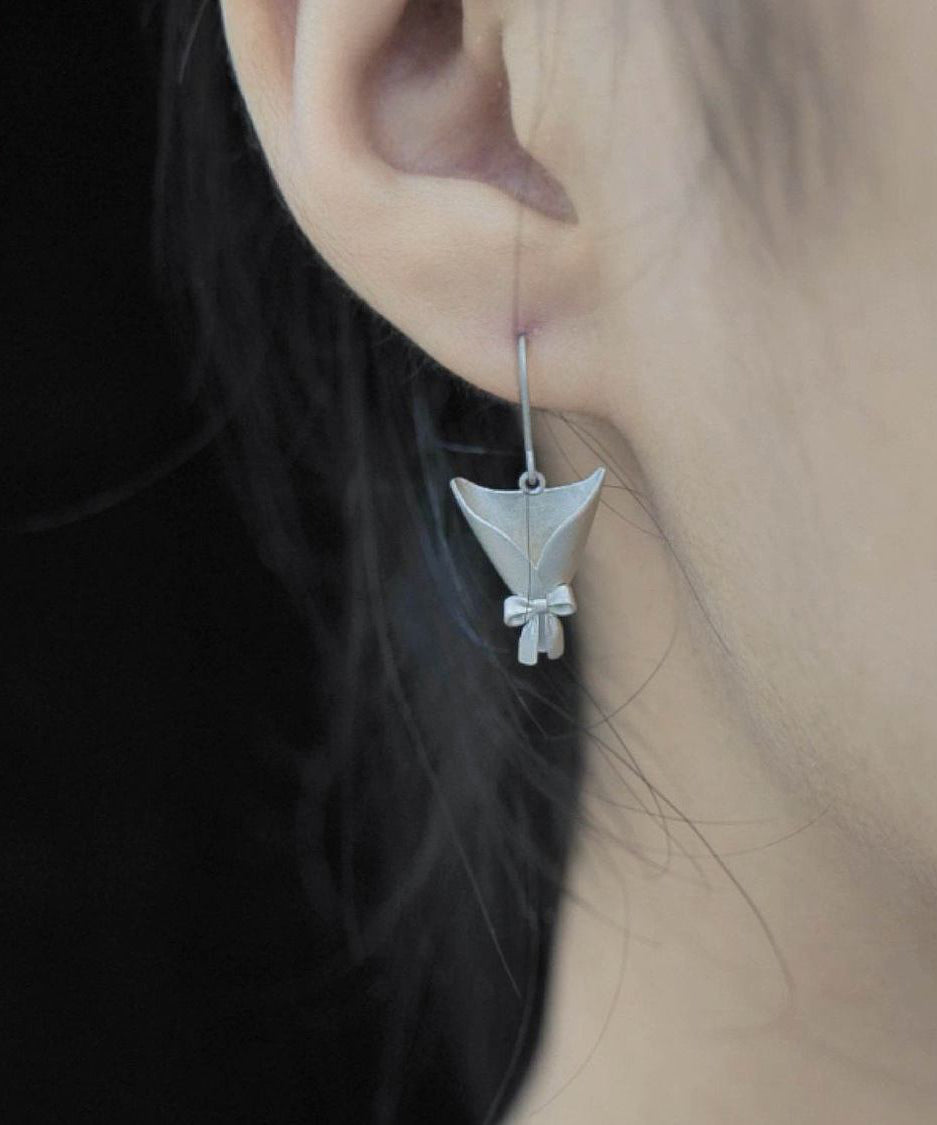 Original Design Silk Copper Flower Arrangement Bouquet Drop Earrings