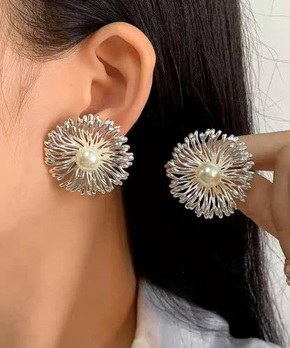 Original Design Silk Copper Overgild Pearl Fireworks Stud Earrings