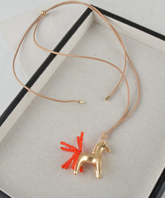 Original Design Silk Leather Pony Tassel Pendant Necklace