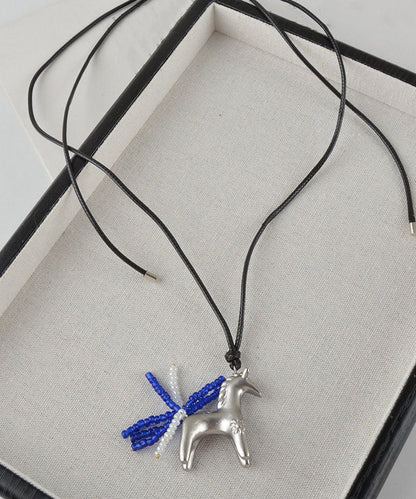 Original Design Silk Leather Pony Tassel Pendant Necklace