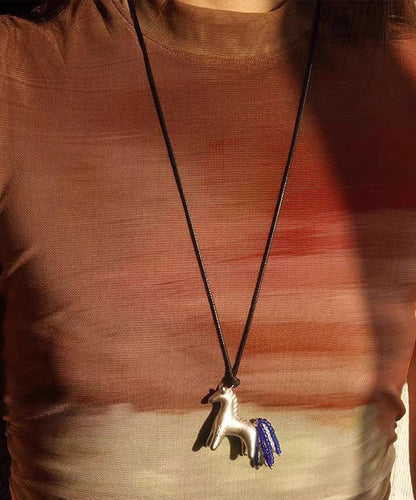 Original Design Silk Leather Pony Tassel Pendant Necklace