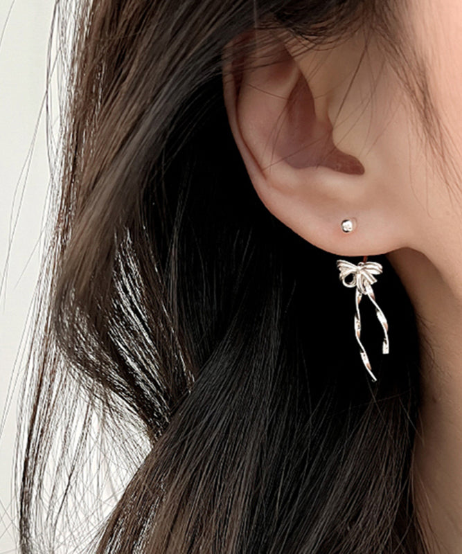 Original Design Silk Sterling Silver Bow Stud Earrings