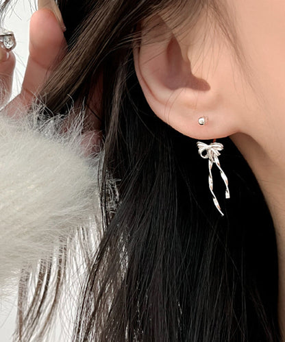 Original Design Silk Sterling Silver Bow Stud Earrings