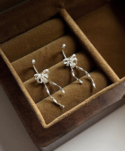 Original Design Silk Sterling Silver Bow Stud Earrings