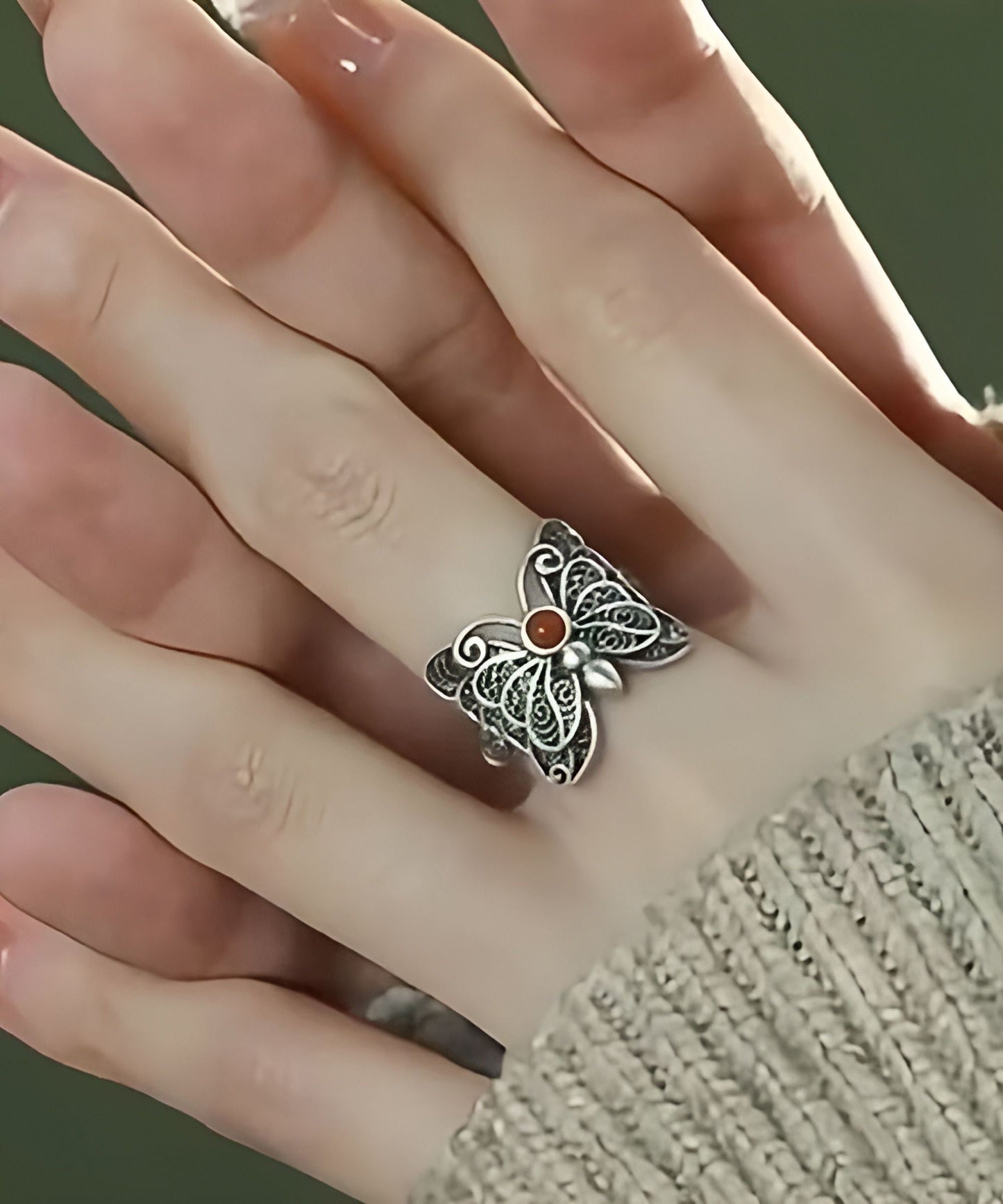 Original Design Silk Sterling Silver Butterfly Hollow Out Rings