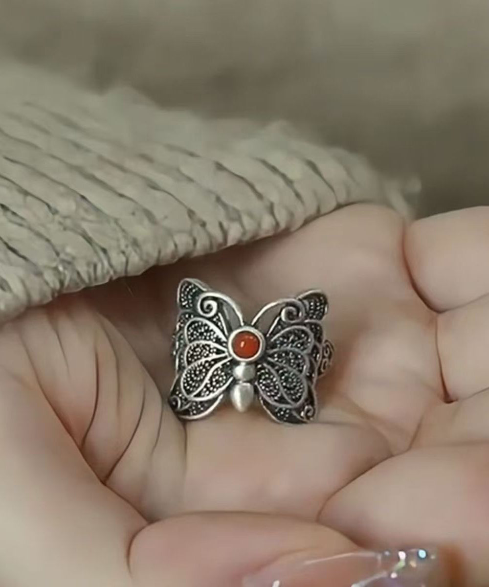 Original Design Silk Sterling Silver Butterfly Hollow Out Rings