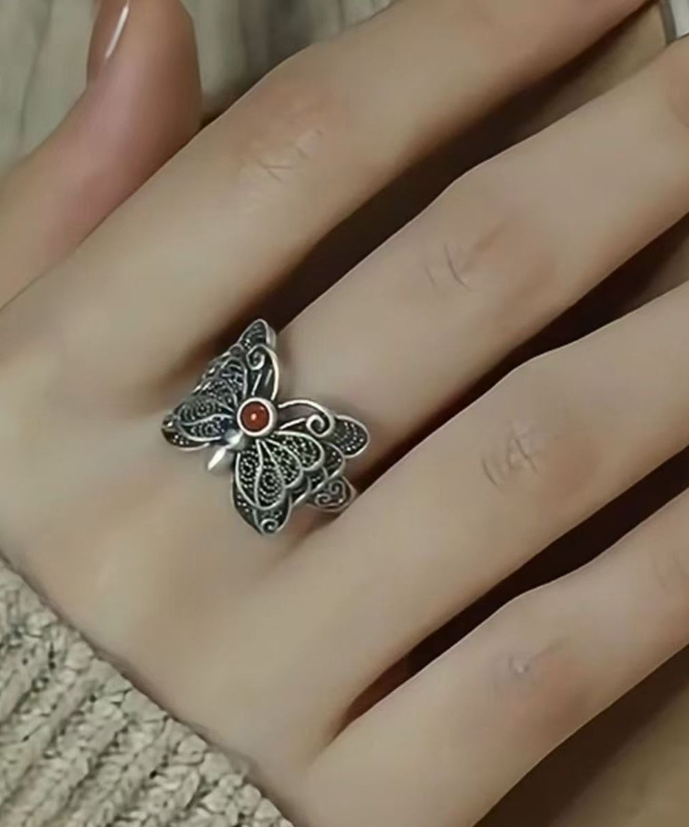 Original Design Silk Sterling Silver Butterfly Hollow Out Rings