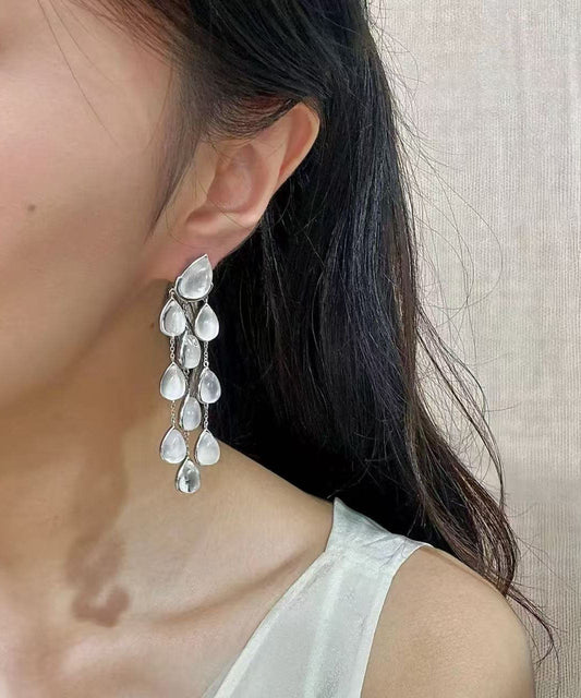 Original Design Silk Sterling Silver Crystal Pearl Tassel Drop Earrings
