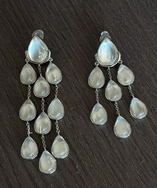 Original Design Silk Sterling Silver Crystal Pearl Tassel Drop Earrings