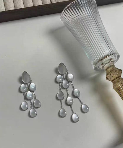 Original Design Silk Sterling Silver Crystal Pearl Tassel Drop Earrings