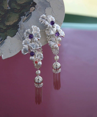 Original Design Silk Sterling Silver Ginkgo Tassel Hairpin