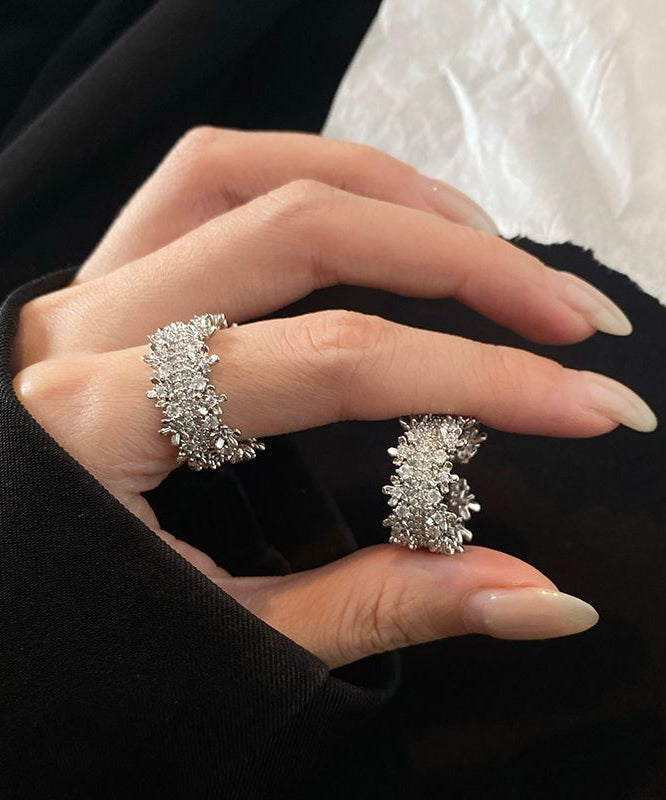 Original Design Silver Zircon Copper Open Rings
