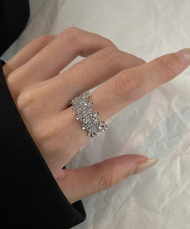 Original Design Silver Zircon Copper Open Rings
