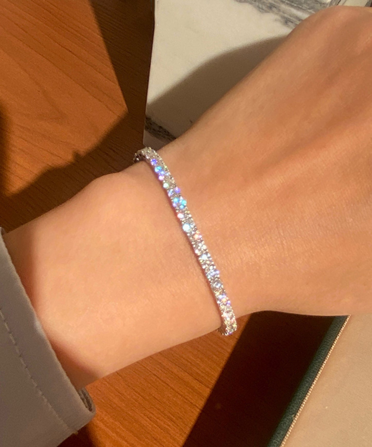 Original Design Silver Zircon Snap Silver Plated Bracelet