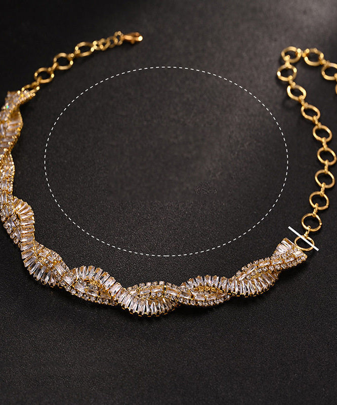 Original Design Silvery Zircon Crossover Design Collar Necklace