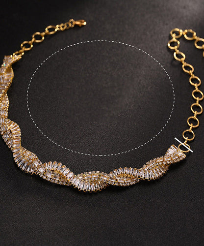 Original Design Silvery Zircon Crossover Design Collar Necklace