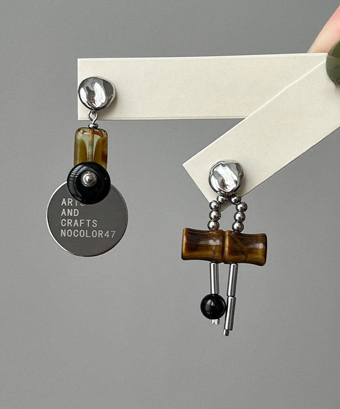 Original Design Sterling Silver Asymmetrical Bamboo Joint Drop Earrings