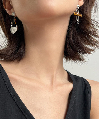 Original Design Sterling Silver Asymmetrical Bamboo Joint Drop Earrings