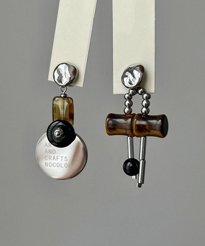 Original Design Sterling Silver Asymmetrical Bamboo Joint Drop Earrings