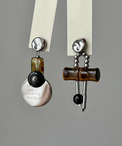 Original Design Sterling Silver Asymmetrical Bamboo Joint Drop Earrings