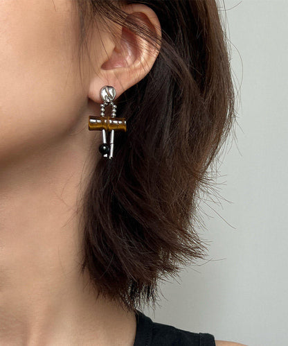 Original Design Sterling Silver Asymmetrical Bamboo Joint Drop Earrings
