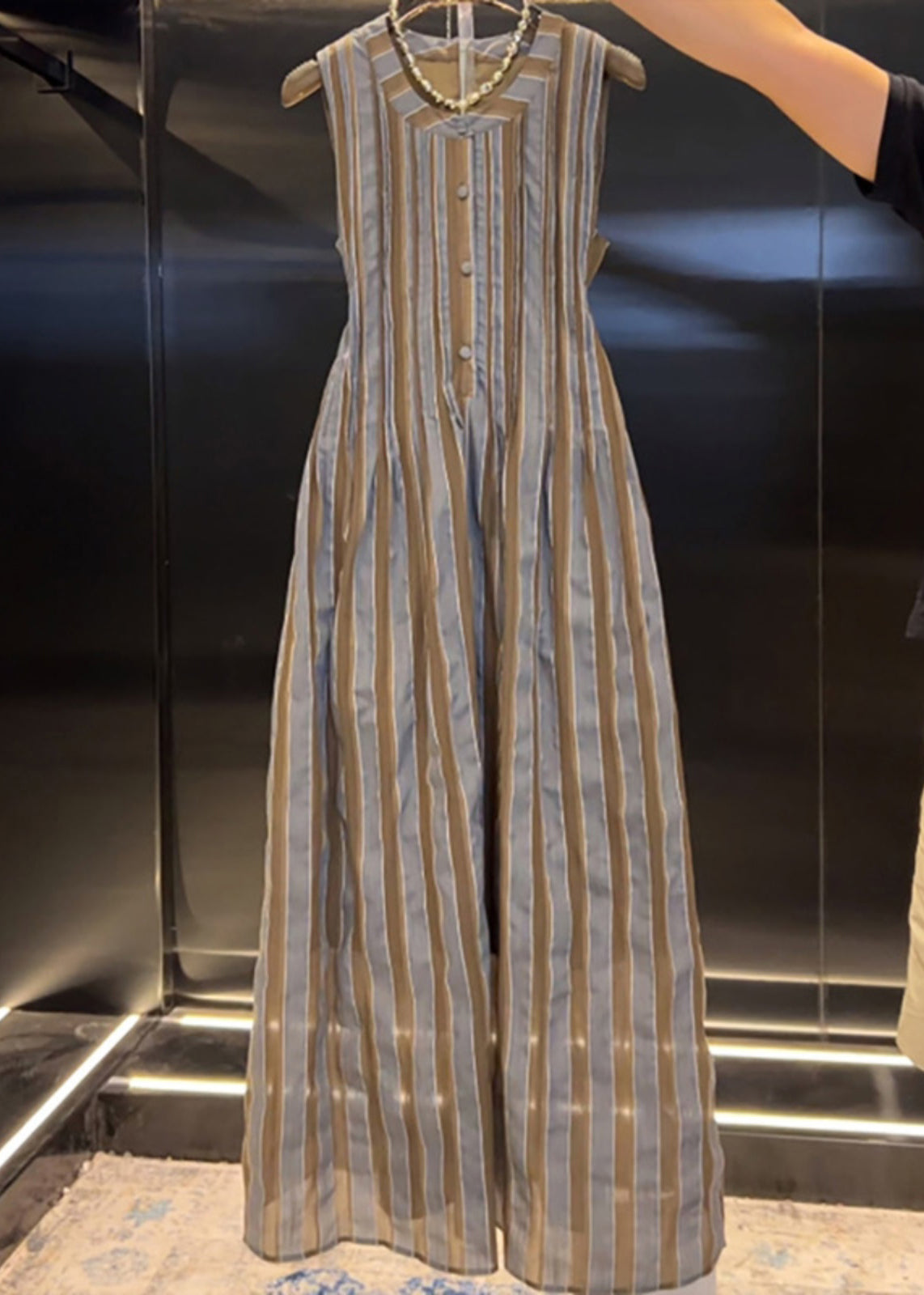 Original Design Striped High Waist Cotton Maxi Dresses Sleeveless