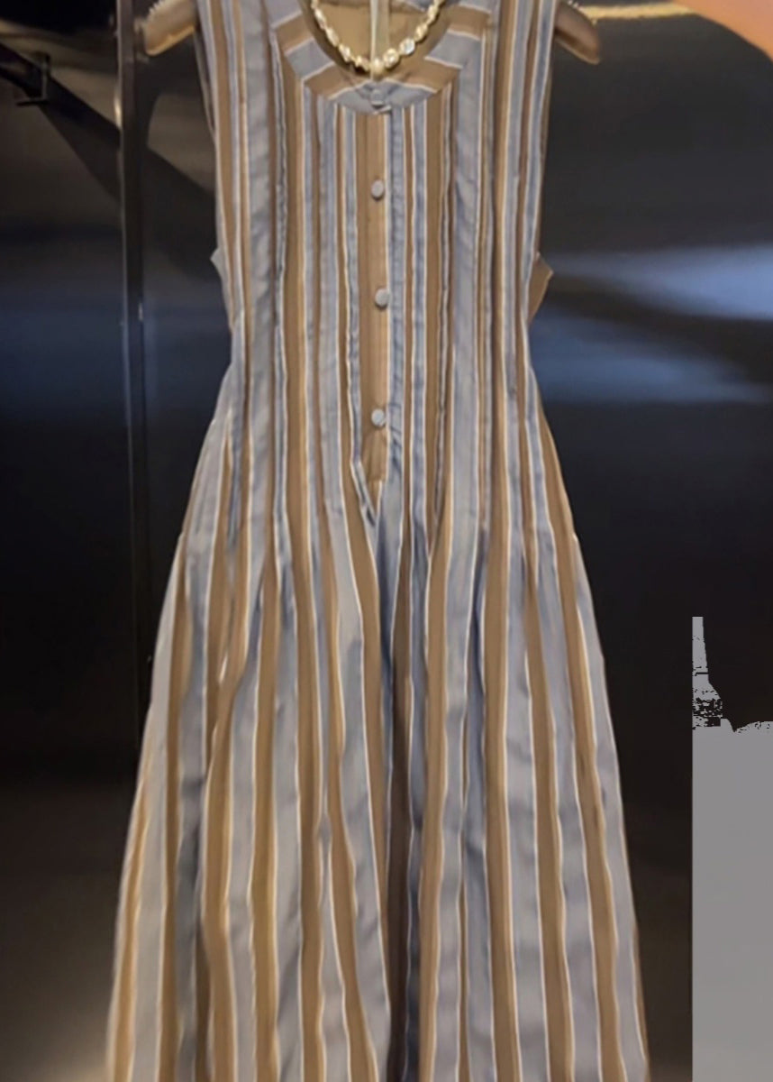 Original Design Striped High Waist Cotton Maxi Dresses Sleeveless