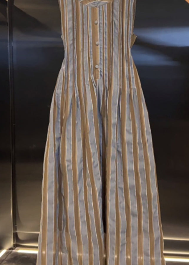 Original Design Striped High Waist Cotton Maxi Dresses Sleeveless
