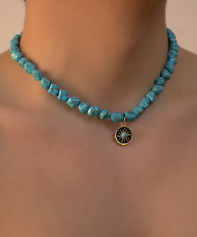 Original Design Sunflower Inspired Collarbone Turquoise Necklace For Men