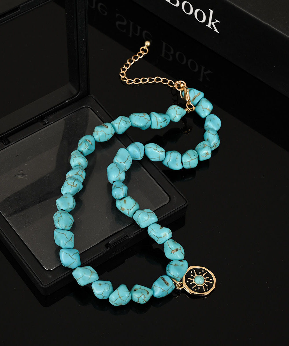 Original Design Sunflower Inspired Collarbone Turquoise Necklace For Men