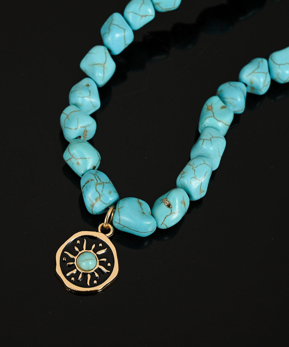 Original Design Sunflower Inspired Collarbone Turquoise Necklace For Men