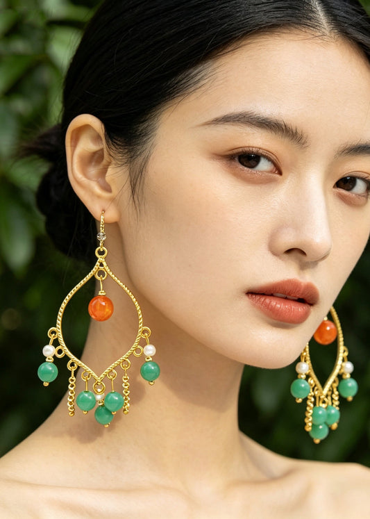 Original Design Tasseled Turquoise Drop Earrings