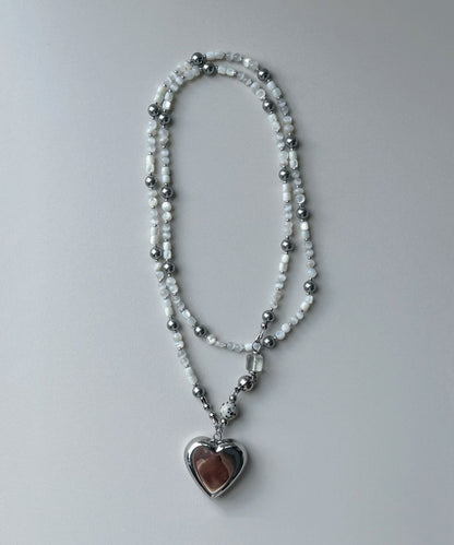 Original Design Titanium Steel Heart Pendant Crystal Long Necklace