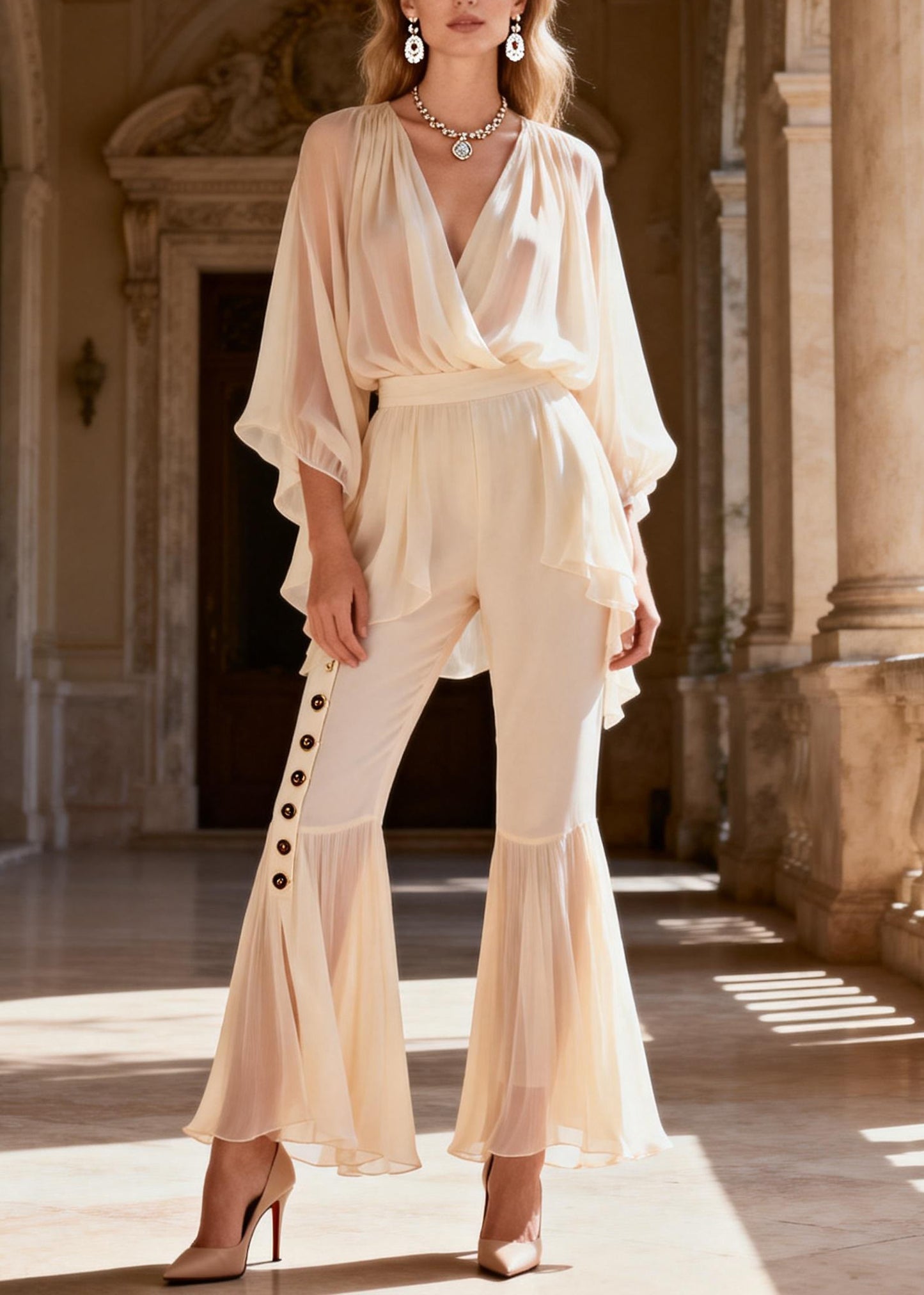 Original Design V Neck Patchwork Silk Women Sets 2 Pieces Summer