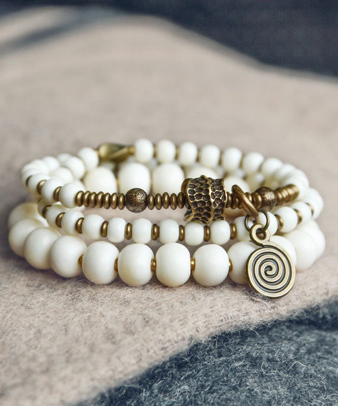 Original Design White Copper Deer Bone Beading Unisex Charm Bracelet