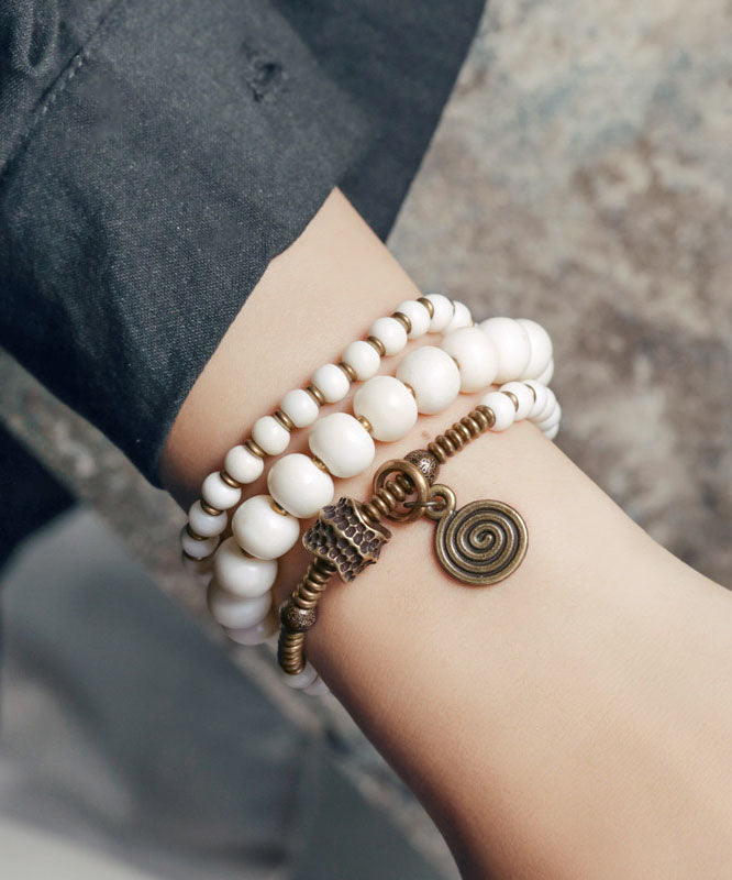 Original Design White Copper Deer Bone Beading Unisex Charm Bracelet