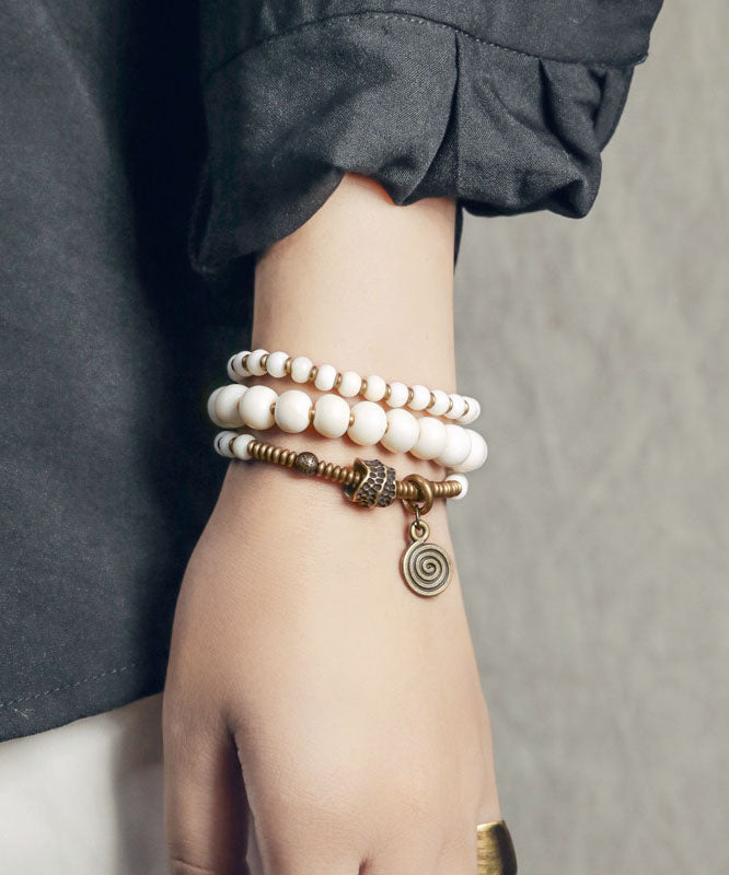 Original Design White Copper Deer Bone Beading Unisex Charm Bracelet