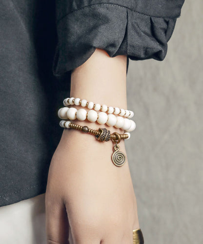 Original Design White Copper Deer Bone Beading Unisex Charm Bracelet
