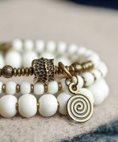 Original Design White Copper Deer Bone Beading Unisex Charm Bracelet