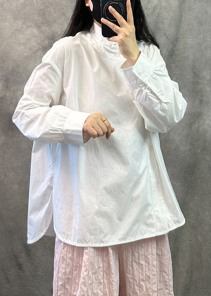 Original Design White O Neck Loose Cotton Shirts Fall